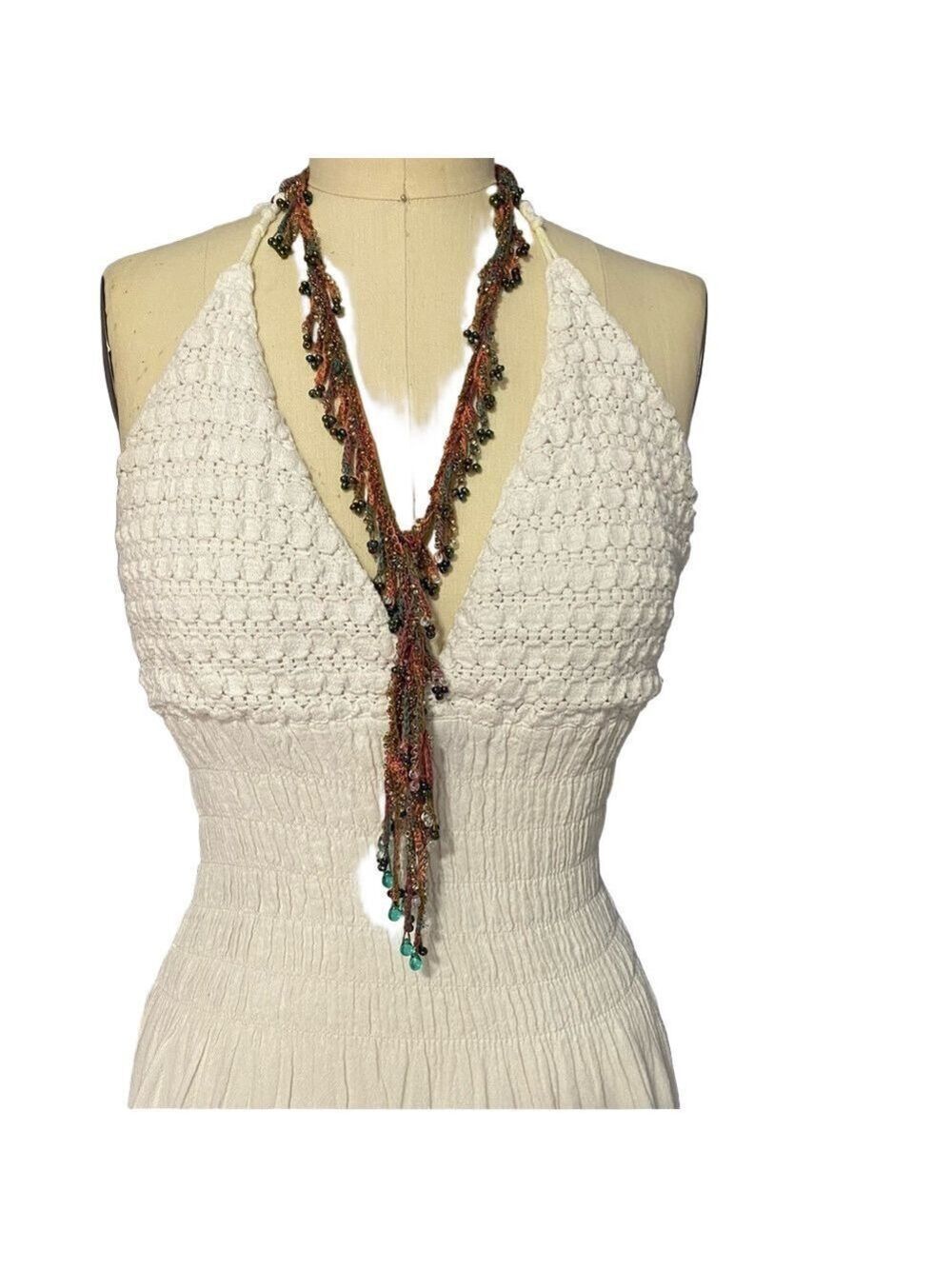 Lariat Hand crocheted beaded  Elegant Multicolor Beaded Necklace